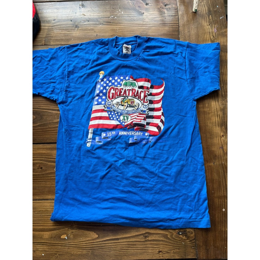 Vintage 1997 MBNA Great‎ Race 15th Anniversary T-Shirt Blue XL Fruit of the Loom